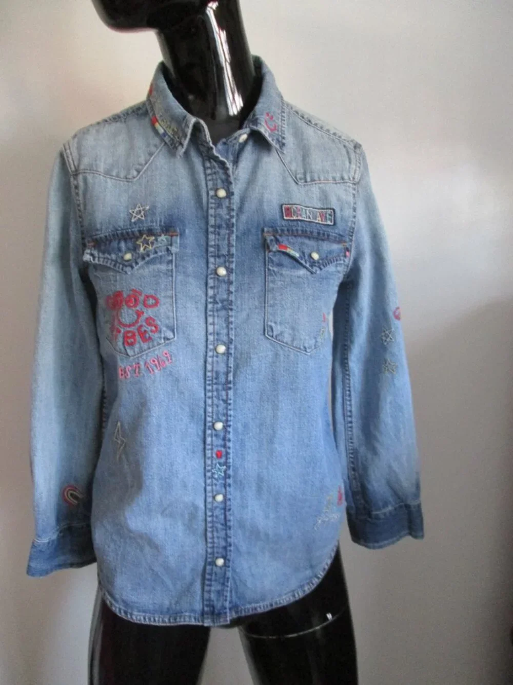 GAP Kids western style embroidery denim shirt